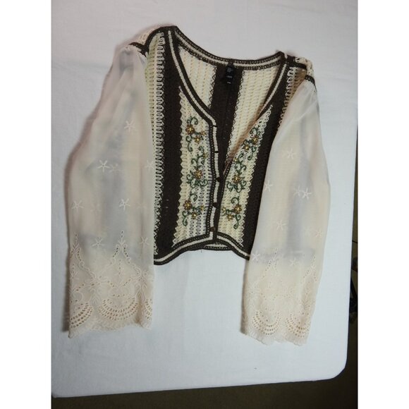 Cider Crochet Embroidered Sheer Sleeve Crop Top Size 4XL Lace Boho - Picture 7 of 15